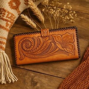 Vintage Handtooled Floral Leather Wallet
